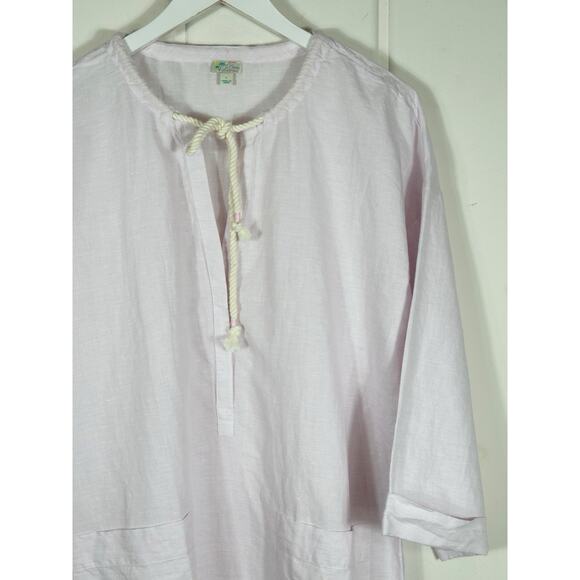 J. Crew Beachwear Large Pink Linen Blend Cover Up Tunic Coastal Beach Pockets - Picture 11 of 14
